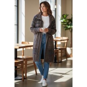 Free People Textured Knit Long Cardigan Sweater Tunic Boho Multicolored Size M